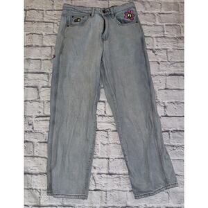 BUTTER Goods Relaxed Fit Men’s Light‎ Wash Flower Jeans Peace Sign Size 30x28